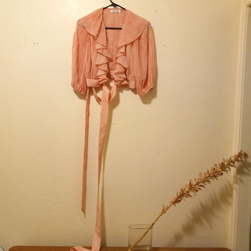 NWOT AMUR Naya Pink Ruffled Cropped Wrap Top Softie Girlcore Romantic Size XS